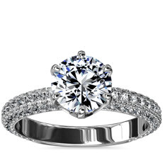 Six-Prong Rolled Pave Diamond Engagement Ring in Platinum